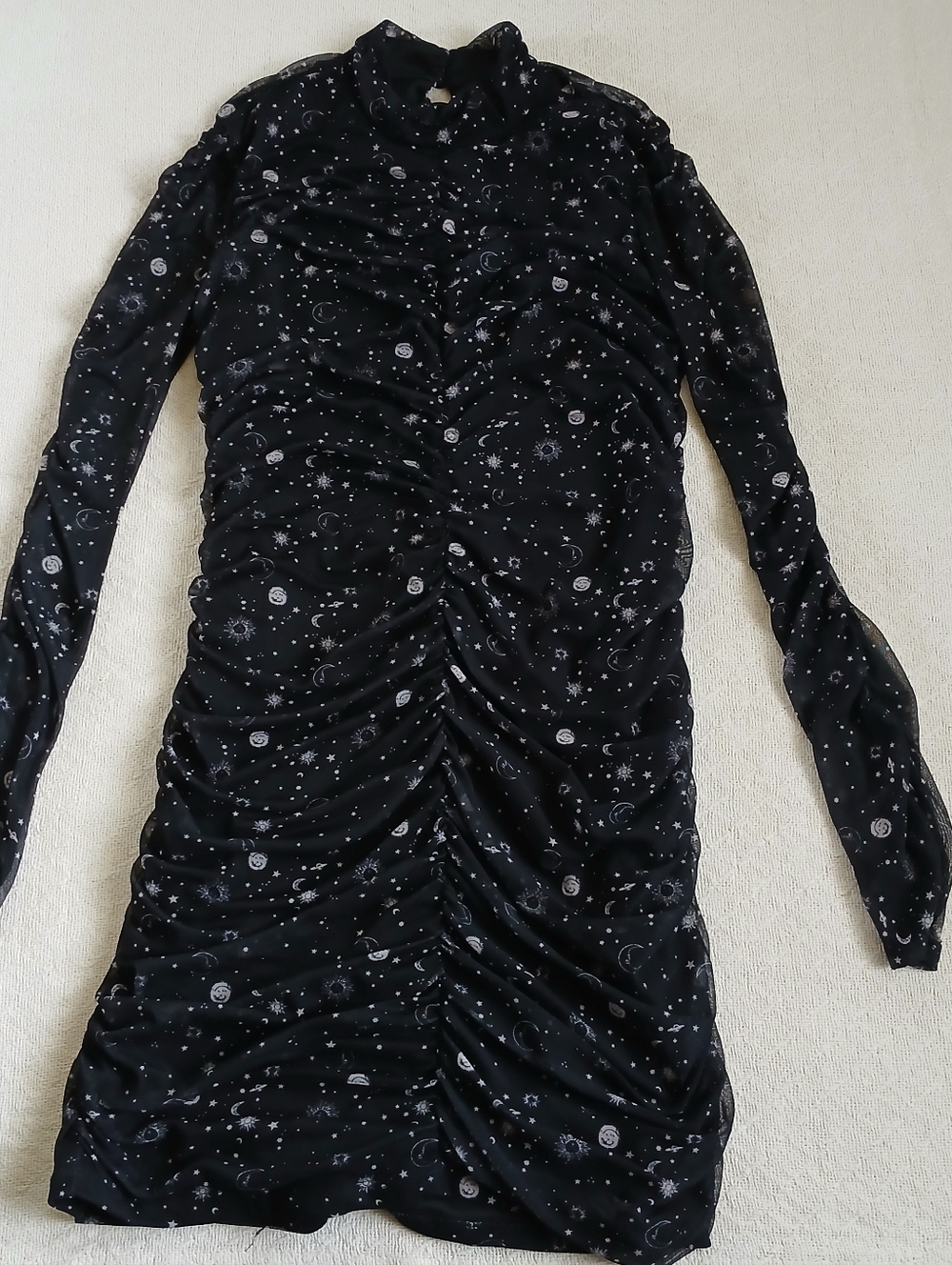 wild fable celestial witchy mesh ruched mock neck long sleeve mini dress large